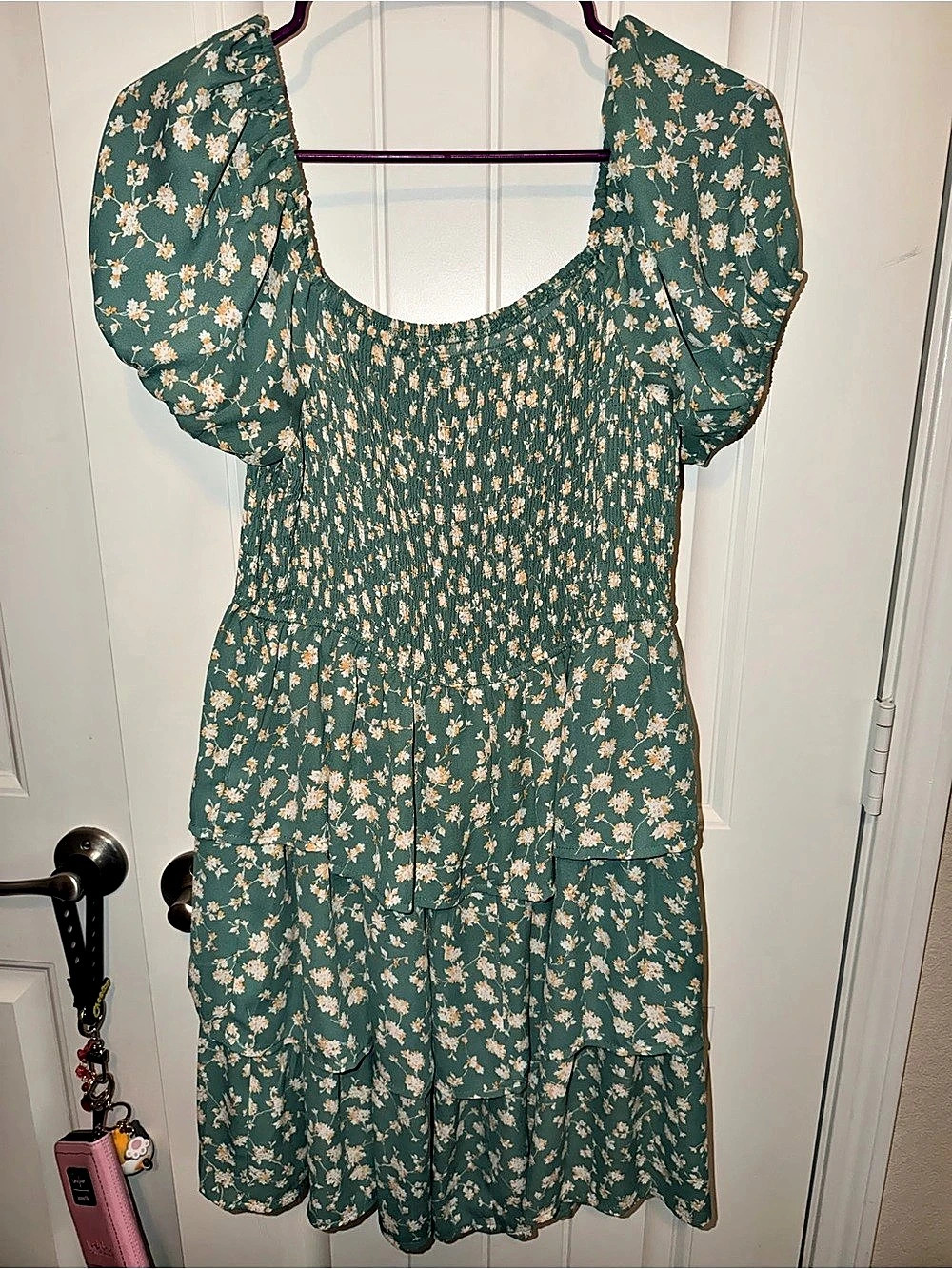 mittoshop Floral Midi Dress in Green Size Large Like New